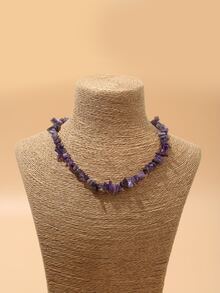 石頭串珠項鍊 - 紫色 - 查看 2