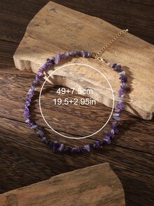 石頭串珠項鍊 - 紫色 - 查看 3