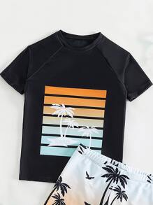 Tween Boy Tropical Print Beach Swimsuit - Multicolor - View 3