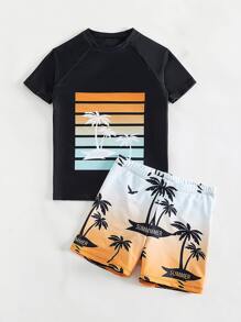 Tween Boy Tropical Print Beach Swimsuit - Multicolor - View 5