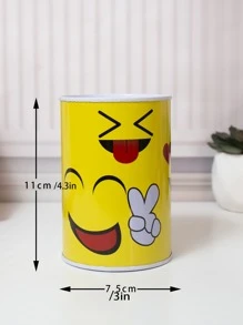 1pc Cartoon Graphic Money Box, Cartoon Iron Smile & Gesture Print Coin Saving Box For Home Best Gifts Birthday - Yellow - View 3