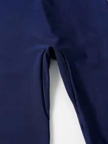 Boys Tropical Print Zipper Back High Neck One Piece Swimsuit - Navy Blue - View 6