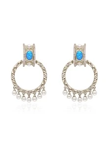 Turquoise Decor Earrings - Bronze - View 1