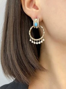 Turquoise Decor Earrings - Bronze - View 2
