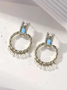 Turquoise Decor Earrings - Bronze - View 5