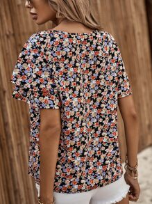 SHEIN Clasi Áo sơ mi nữ phân lớp Họa tiết hoa Boho - màu đen - Xem 2