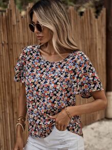 SHEIN Clasi Áo sơ mi nữ phân lớp Họa tiết hoa Boho - màu đen - Xem 4