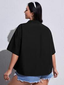 SHEIN EZwear Plus Drop Shoulder Button Front Shirt - Black - View 2