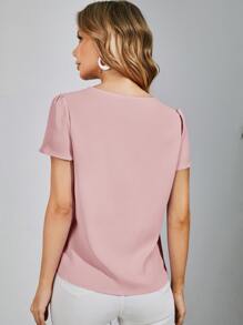 SHEIN Clasi Áo sơ mi nữ Nút màu trơn Giải trí - Bụi hồng - Xem 2