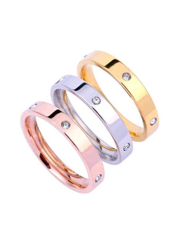 3pcs/set Rhinestone Decor Ring, Stainless Steel Jewelry SHEIN USA