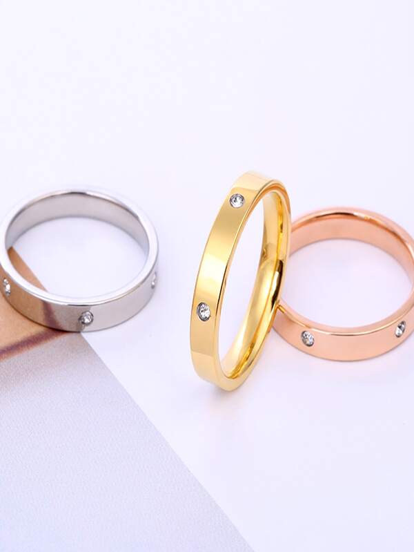 3pcs/set Rhinestone Decor Ring, Stainless Steel Jewelry SHEIN USA