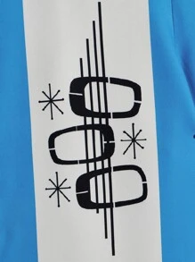 Manfinity Homme Men Striped Print Shirt Short Sleeve Button Up Collar Graphic Stripe Color Block Blue Vacation Shirt - Blue - View 4