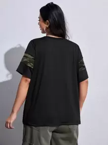 SHEIN EZwear 加大对比迷彩印花 T 恤，夏季