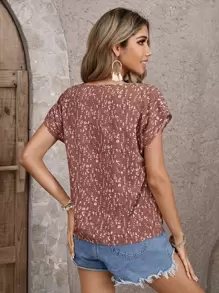 SHEIN LUNE Blusa con mangas de murciélago de impresión total, tops de manga corta - Multicolor - Ver 2