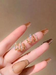 Bông tai trang trí bằng đá rhinestone - Vàng - Xem 5