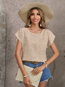 SHEIN LUNE Ditsy Floral Batwing Sleeve Blouse - Khaki - View 5