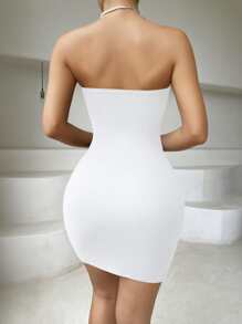 Chiquease Vestido ajustado tubo con abertura - Blanco - Ver 2