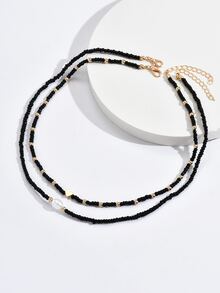 2 piezas Collar con cuenta con adorno de corazón - Negro - Ver 2