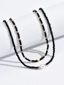 2 piezas Collar con cuenta con adorno de corazón - Negro - Ver 4