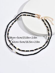 2 piezas Collar con cuenta con adorno de corazón - Negro - Ver 5