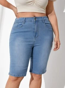 EMERY ROSE Quần short denim thêu hoa thanh lịch - Rửa tối - Xem 4