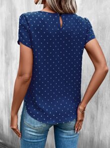 SHEIN Clasi Swiss Dot Petal Sleeve Blouse - Navy Blue - View 2