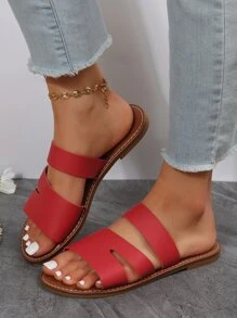 Fashion Red Slide Sandals For Women, Cut Out Design Sandals - Red - View 6