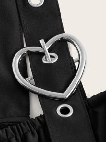 ROMWE Kawaii Solid Cold Shoulder Grommet Eyelet Buckle Detail Crop Blouse - Black - View 4