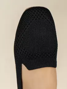 2025秋季女士透气镂空防滑平底鞋，户外时尚芭蕾拼布乐福鞋 - 黑色 - 查看 6