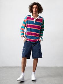 ROMWE MEN Street Life Men Cotton Flap Pocket Side Denim Shorts - Dark Wash - View 4