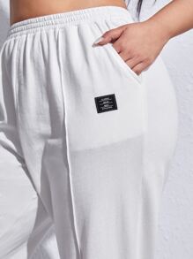SHEIN EZwear Plus Letter Patched Detail Seam Detail Joggers - White - View 6