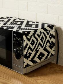 1件装微波炉防尘罩，亚麻布材质，几何格纹图案，简约大尺寸，防止灰尘和污渍（不防水，防尘防污）
