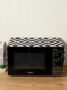 1件装微波炉防尘罩，亚麻布材质，几何格纹图案，简约大尺寸，防止灰尘和污渍（不防水，防尘防污）