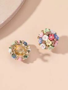Flower Decor Stud Earrings - Multicolor - View 3