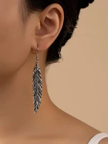 Pendientes largos hoja - Plata antigua - Ver 1