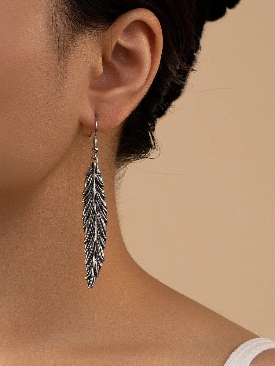 Pendientes largos hoja - Plata antigua - Ver 1