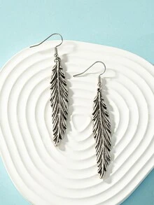 Pendientes largos hoja - Plata antigua - Ver 3