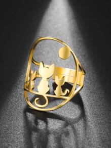 1入組貓裝飾開口戒指,不銹鋼首飾類 - 金黃色 - 查看 13