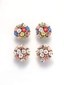 Flower Decor Stud Earrings - Multicolor - View 1