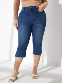 SHEIN Essnce Plus High Waist Split Hem Skinny Jeans - Dark Wash - View 4