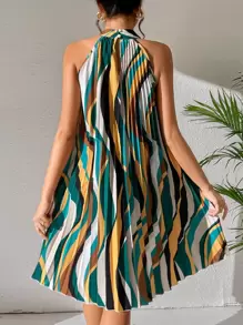 Breezaya 滿版印花繞頸百褶連衣裙 - 彩色 - 查看 2