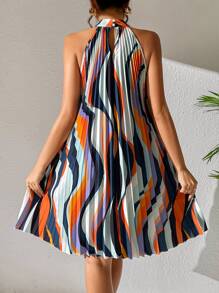 Breezaya Allover Print Halter Neck Pleated Dress - Multicolor - View 2