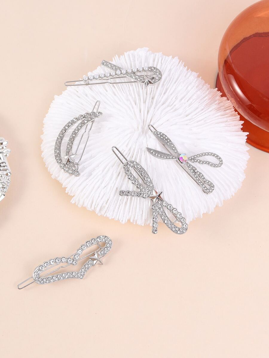 5入組女士水鑽蝴蝶結裝飾奢華髮夾