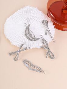 5入組女士水鑽蝴蝶結裝飾奢華髮夾