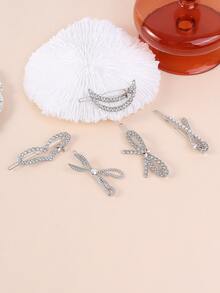 5入組女士水鑽蝴蝶結裝飾奢華髮夾