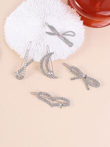 5入組女士水鑽蝴蝶結裝飾奢華髮夾