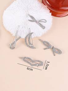 5入組女士水鑽蝴蝶結裝飾奢華髮夾