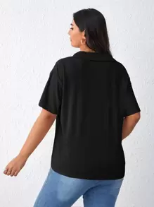 SHEIN Essnce Plus Solid Half Zip Tee - Black - View 2