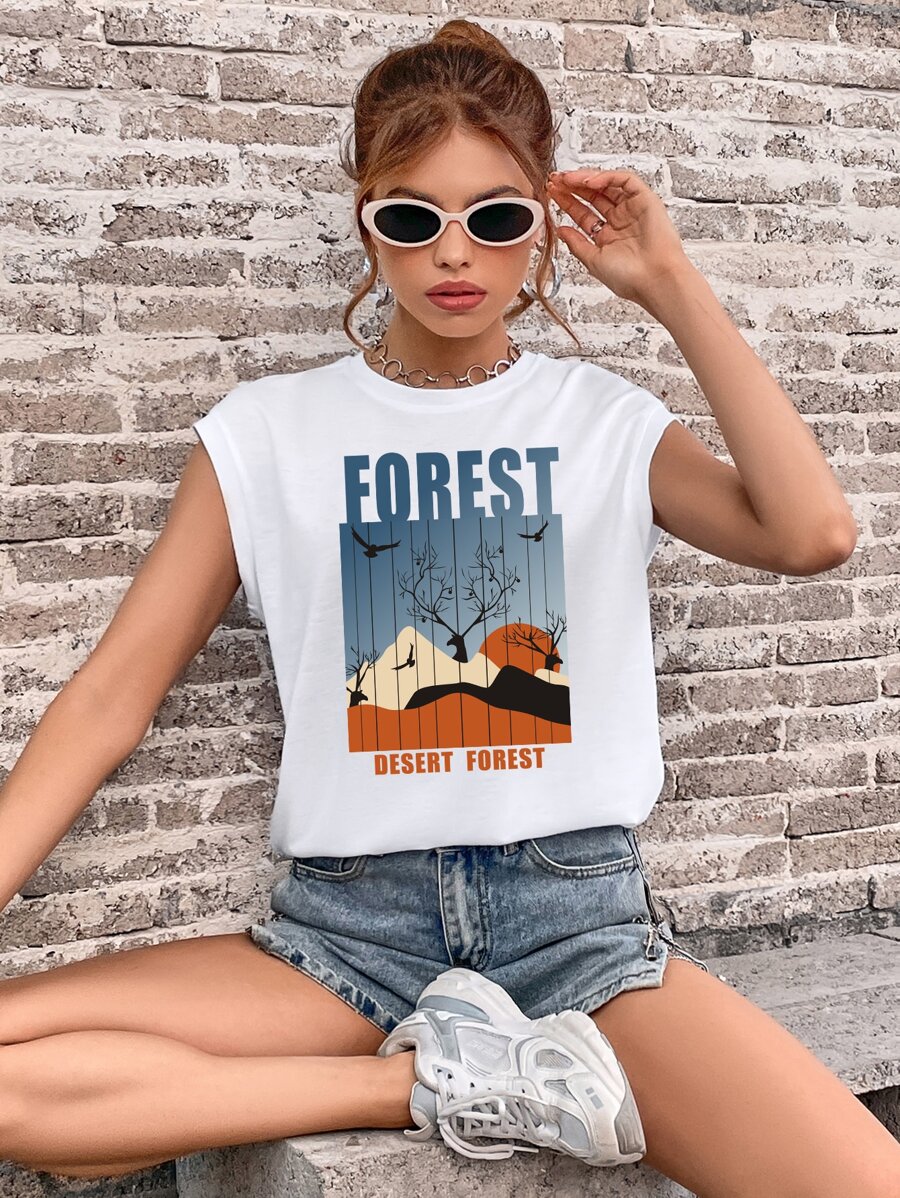 SHEIN EZwear Áo khoác và áo lót dành cho xe tăng nữ Thú vật Slogan Giải trí - trắng - Xem 1