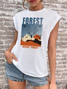 SHEIN EZwear Áo khoác và áo lót dành cho xe tăng nữ Thú vật Slogan Giải trí - trắng - Xem 4
